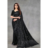 Women's Georgette Embellished Sequnece Bollywood Saree With Unstitched Blouse 5.5Mtr (Black)