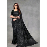 Women's Georgette Embellished Sequnece Bollywood Saree With Unstitched Blouse 5.5Mtr (Black)
