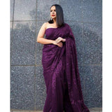 Women's Georgette Embellished Sequnece Bollywood Saree With Unstitched Blouse 5.5Mtr (Purple)