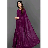 Women's Georgette Embellished Sequnece Bollywood Saree With Unstitched Blouse 5.5Mtr (Purple)