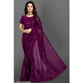 Women's Georgette Embellished Sequnece Bollywood Saree With Unstitched Blouse 5.5Mtr (Purple)