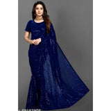 Women's Georgette Embellished Sequnece Bollywood Saree With Unstitched Blouse 5.5Mtr (Blue)