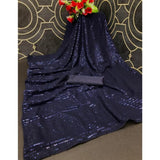 Women's Georgette Embellished Sequnece Bollywood Saree With Unstitched Blouse 5.5Mtr (Blue)