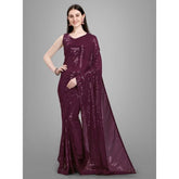 Women's Georgette Embellished Sequnece Bollywood Saree With Unstitched Blouse 5.5Mtr (Purple)