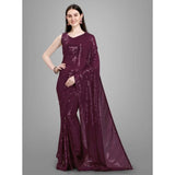 Women's Georgette Embellished Sequnece Bollywood Saree With Unstitched Blouse 5.5Mtr (Purple)