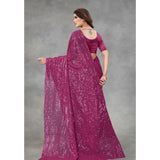 Women's Georgette Embellished Sequnece Bollywood Saree With Unstitched Blouse 5.5Mtr (Purple)