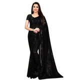 Black georgette embellished sequence Bollywood saree with unstitched blouse (5.5Mtr) on hanger