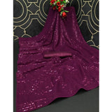 Women's Georgette Embellished Sequnece Bollywood Saree With Unstitched Blouse 5.5Mtr (Purple)