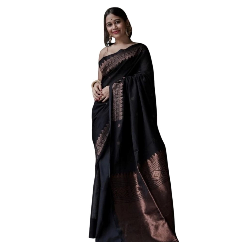 Black silk printed saree with unstitched blouse (5.5mtr)