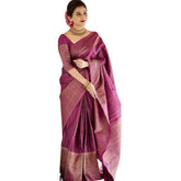 Purple silk printed saree with unstitched blouse (5.5Mtr), vibrant design for traditional Indian wear