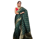 Green silk printed saree with unstitched blouse (5.5mtr) - elegant Indian fashion accessory