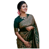 Green silk printed saree with unstitched blouse (5.5mtr), luxury Indian women's fashion accessory
