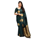 Green silk printed saree with unstitched blouse (5.5Mtr) on display, showcasing intricate floral design