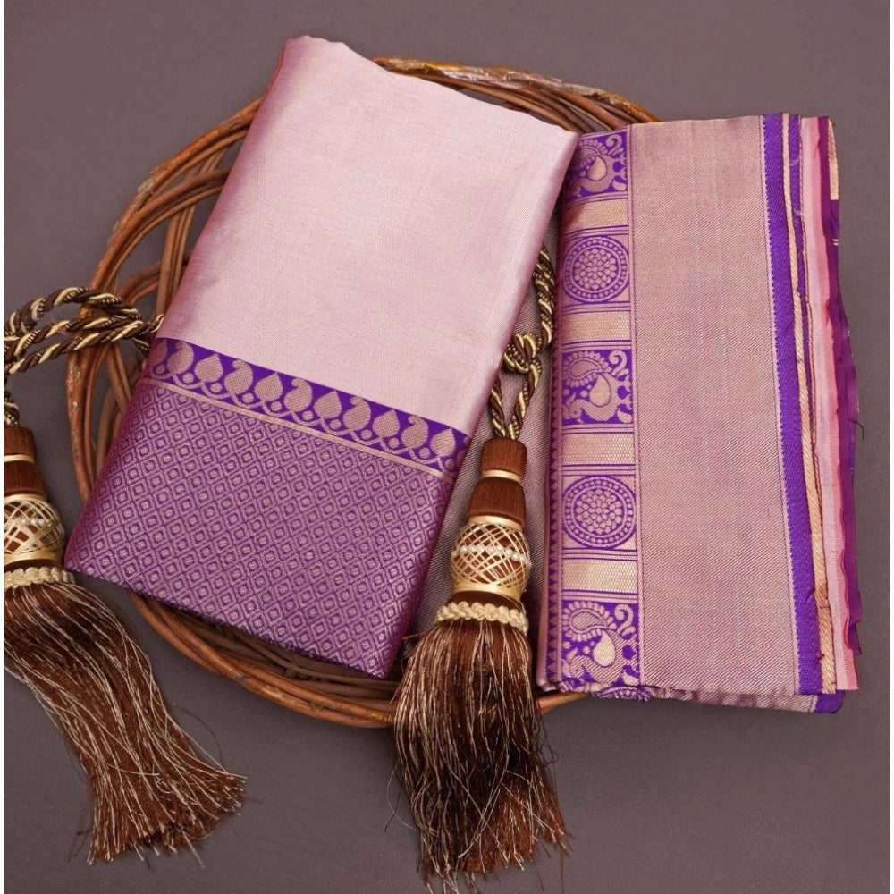 Purple silk printed saree with unstitched blouse (5.5mtr), elegant Indian women's wear
