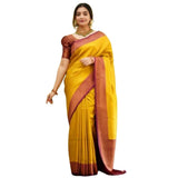 Yellow silk printed saree with unstitched blouse (5.5mtr) - vibrant and elegant traditional Indian attire for women