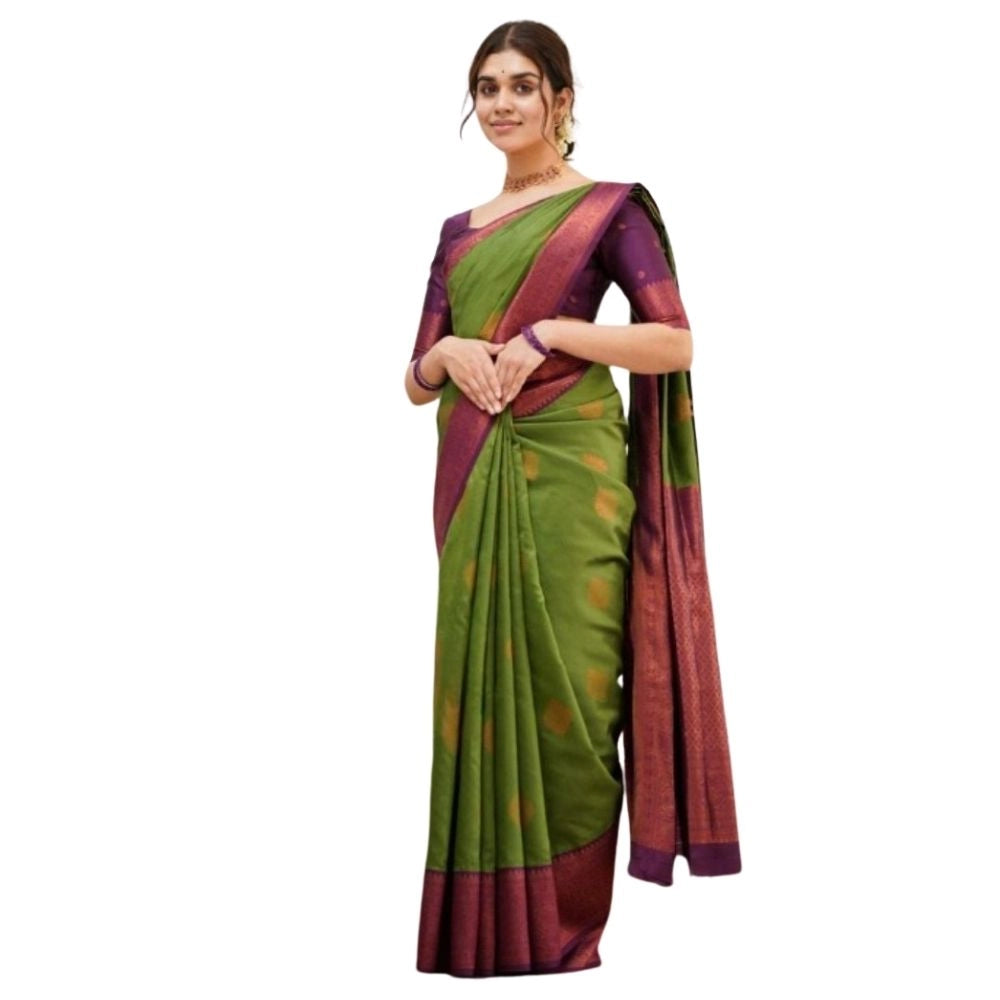 Green silk printed saree with unstitched blouse (5.5mtr), luxury Indian women's fashion
