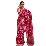 Pink silk printed saree with unstitched blouse (5.5mtr), luxurious Eastern wear for women
