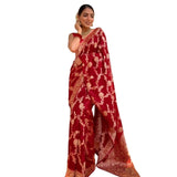 Red silk printed saree with unstitched blouse (5.5mtr) - vibrant Indian fashion accessory for women
