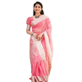 Pink cotton printed saree with unstitched blouse (5.5mtr), vibrant Indian fashion piece on display