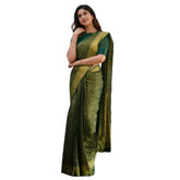 Green silk printed saree with unstitched blouse (5.5mtr)