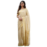 Cream silk printed saree with unstitched blouse (5.5Mtr) - traditional Indian attire for women, high-quality silk fabric on display