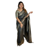 Black silk printed saree with unstitched blouse (5.5mtr) - elegant Indian fashion for women