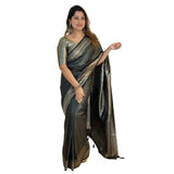 Black silk printed saree with unstitched blouse (5.5mtr) - elegant Indian fashion for women