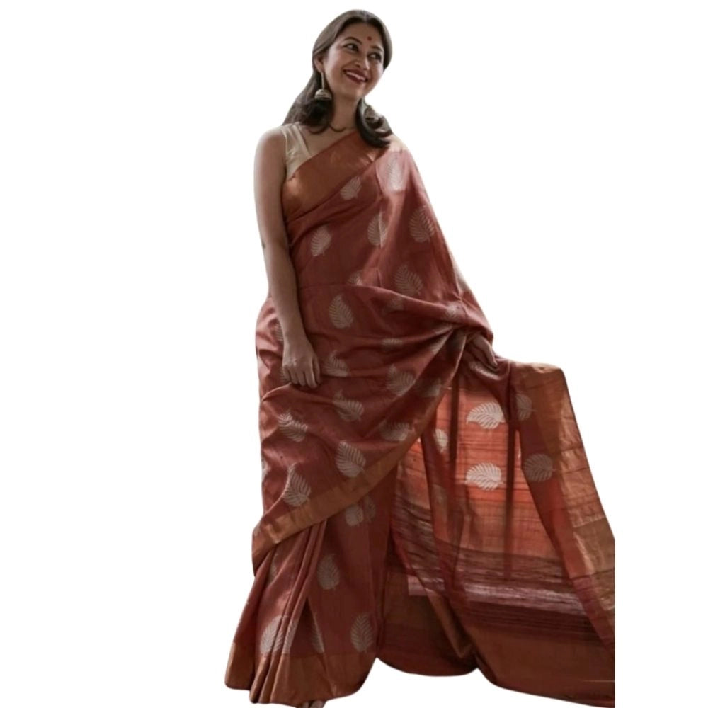 Maroon silk printed saree with unstitched blouse (5.5mtr), luxury Indian women's fashion