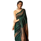 Green silk printed saree with unstitched blouse (5.5mtr)