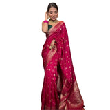Rani Pink silk printed saree with unstitched blouse (5.5mtr), luxurious Indian women's traditional wear