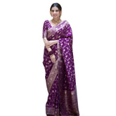 Purple silk printed saree with unstitched blouse (5.5Mtr), vibrant pattern for traditional Indian wear