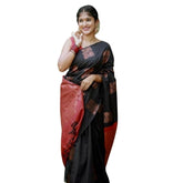 Black-Red silk printed saree with unstitched blouse (5.5Mtr), vibrant Indian fashion accessory for women