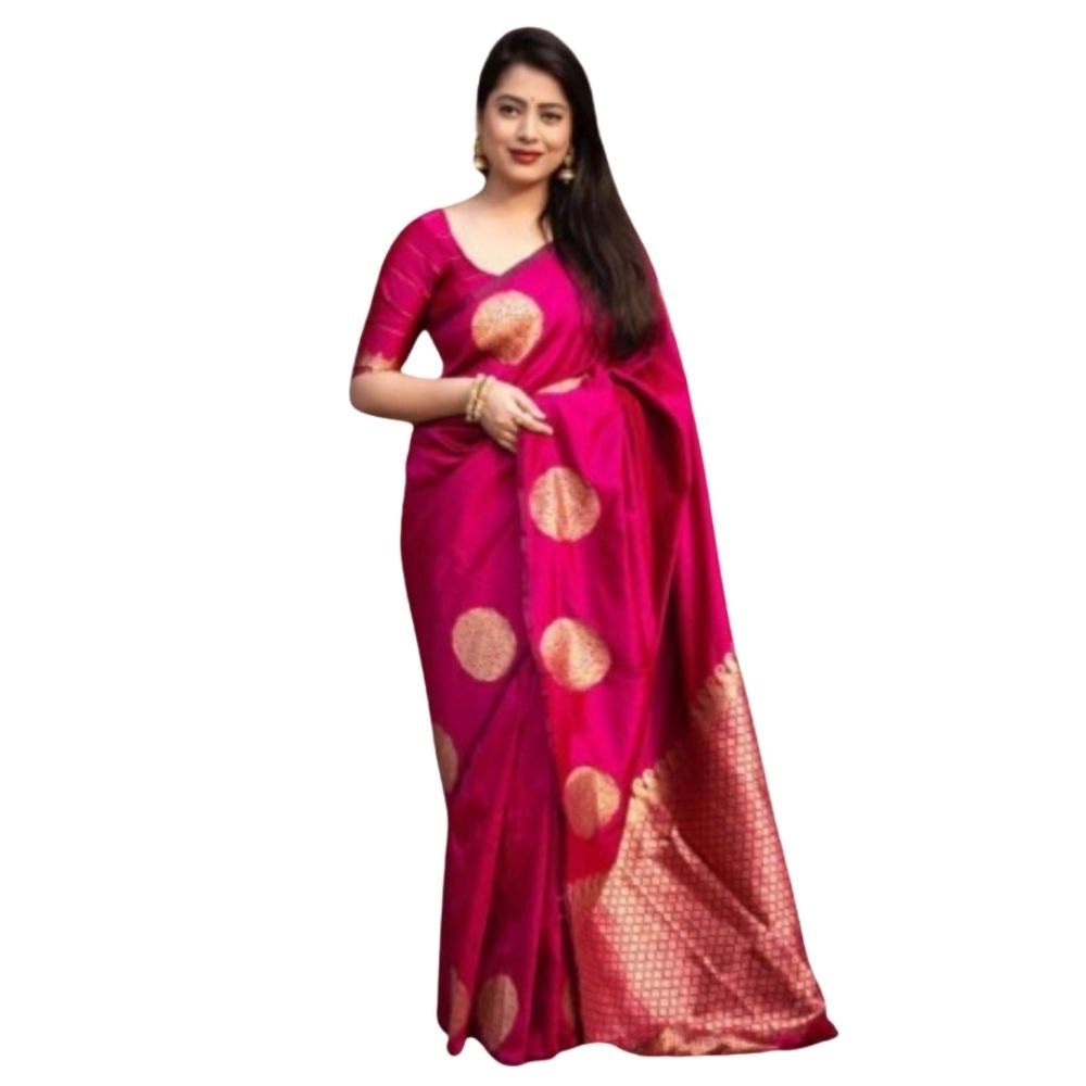 Pink silk printed saree with unstitched blouse (5.5Mtr), luxurious ethnic wear for women