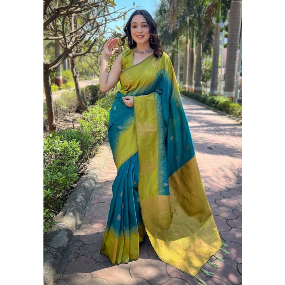 Silk printed Rama saree with unstitched blouse (5.5Mtr) - vibrant design, elegant for traditional events