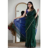 Green cotton printed saree with unstitched blouse (5.5mtr) - Indian traditional wear for women