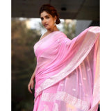 Women's Cotton Printed Saree With Unstitched Blouse 5.5Mtr (Pink)