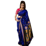 Blue silk printed saree with unstitched blouse (5.5mtr) - intricate design for traditional Indian wear
