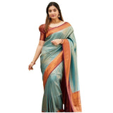 Rama-colored silk printed saree with unstitched blouse (5.5mtr), elegant traditional Indian wear