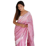 Pink cotton printed saree with unstitched blouse (5.5mtr), traditional Indian wear for women