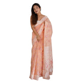 Peach cotton printed saree with unstitched blouse (5.5mtr), vibrant pattern for traditional Indian women's wear