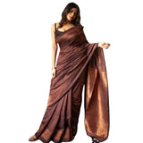 Women's coffee silk printed saree with unstitched blouse (5.5Mtr), luxury and elegance personified