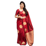 Red silk printed saree with unstitched blouse (5.5Mtr), high-quality traditional Indian wear