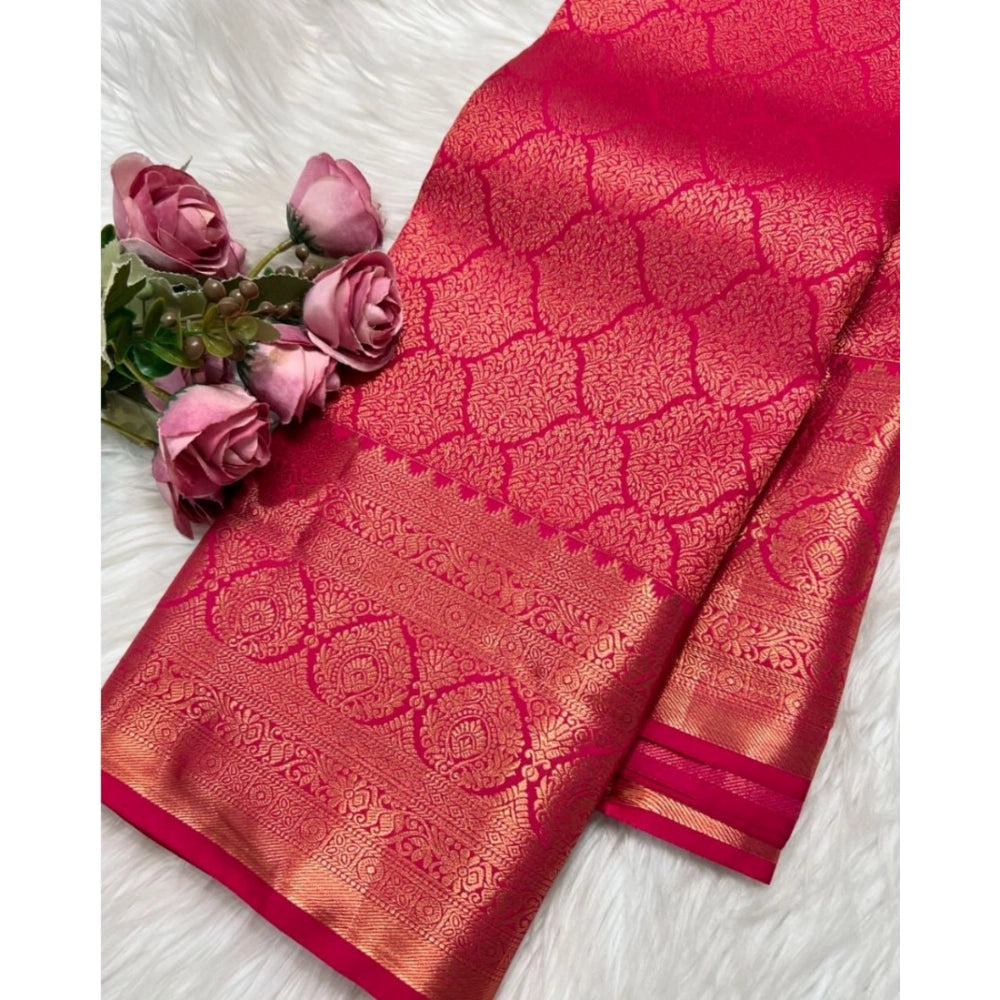 Rani pink silk printed saree with unstitched blouse (5.5mtr), intricate design on traditional Indian attire