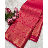 Rani pink silk printed saree with unstitched blouse (5.5mtr), intricate design on traditional Indian attire