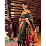 Green silk printed saree with unstitched blouse (5.5Mtr) - vibrant Indian fashion accessory for women