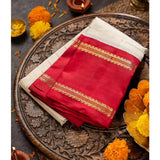 Off-white silk printed saree with unstitched blouse, 5.5mtr length