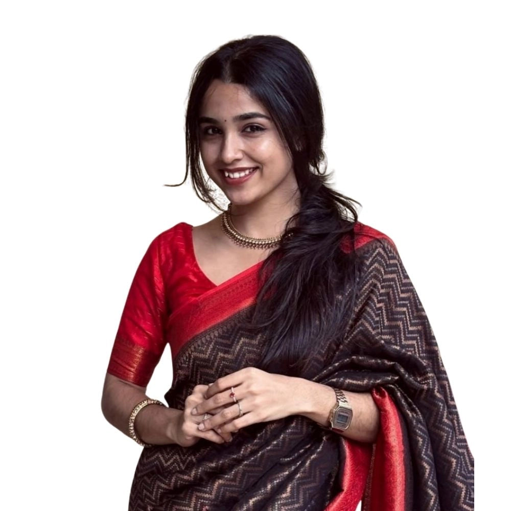 Brown silk printed saree with unstitched blouse (5.5mtr), vibrant pattern detail on display