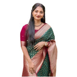 Green-Red silk printed saree with unstitched blouse (5.5Mtr)