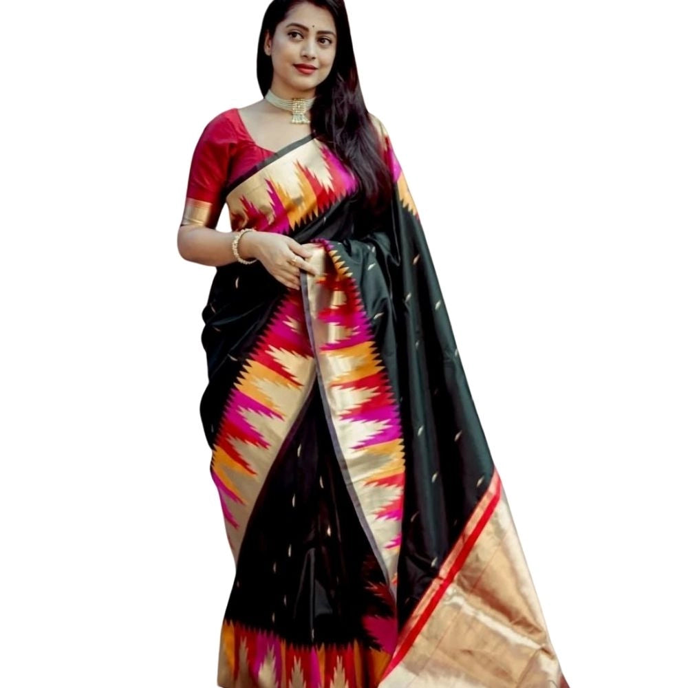 Multicolor silk printed saree with unstitched blouse (5.5mtr), intricate pattern, luxurious silken fabric