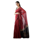 Red cotton printed saree with unstitched blouse (5.5Mtr) on mannequin